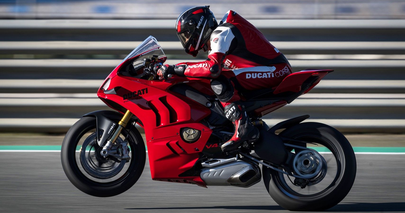 2023 Ducati Panigale V4S popping a wheelie