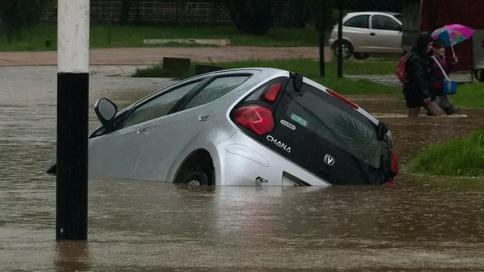 Silver Small Hatchback Submerged