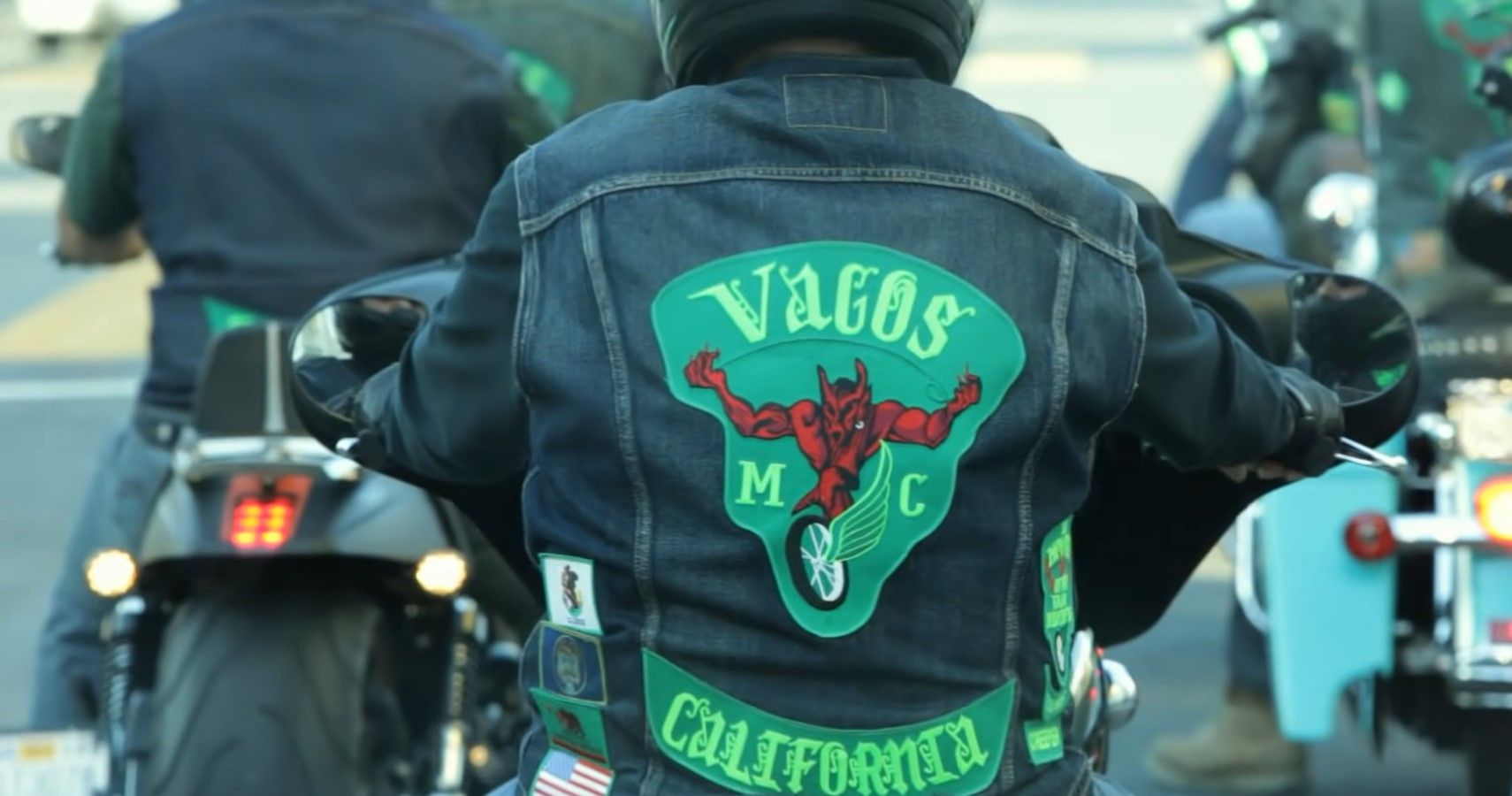 Vagos Motorcycle Club logo on denin jacket