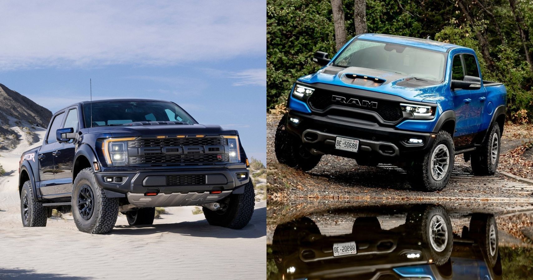 Ford F-150 Raptor R Vs RAM 1500 TRX comparação cinematográfica
