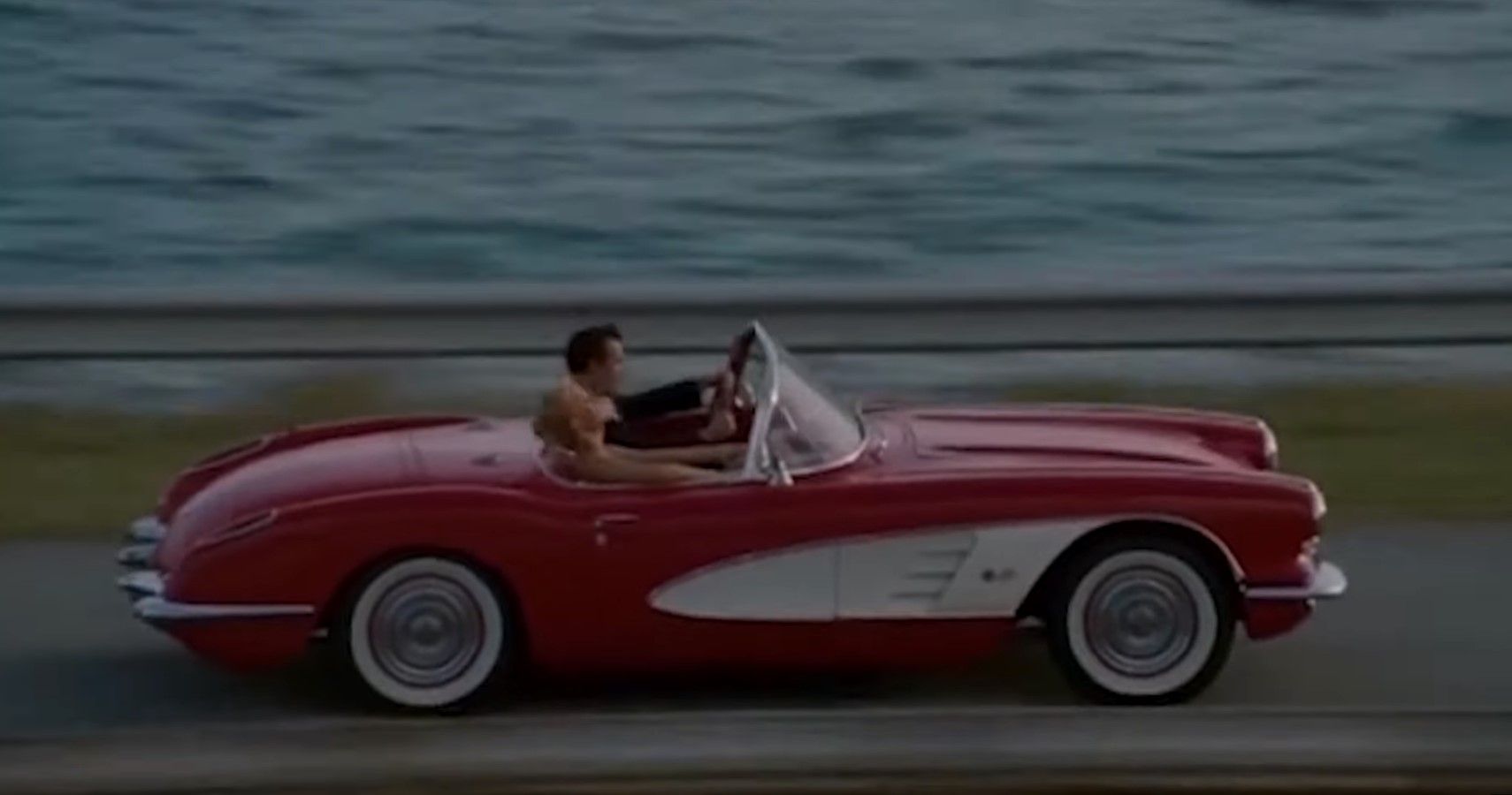 Johnny Depp riding his beloved 1969 Chevy Corvette