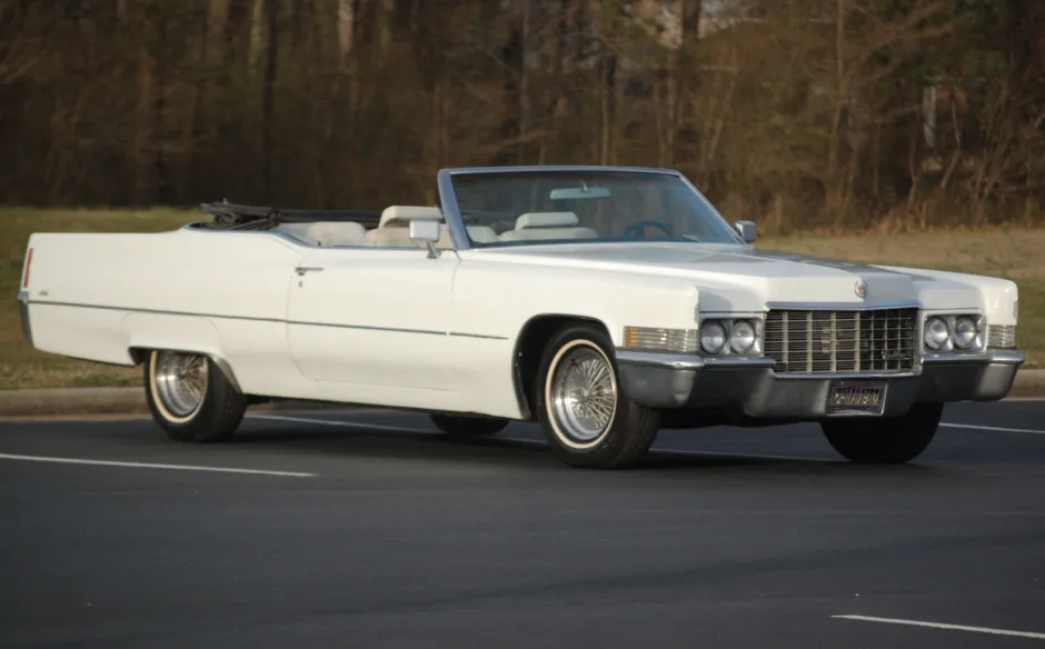 White 1970 Cadillac DeVille parked