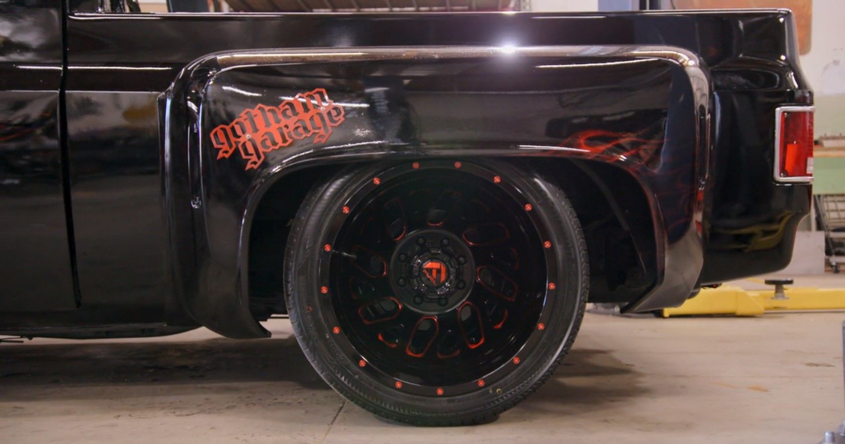 1980s Chevy Blazer Gothic build by Gotham Garage rear wheel close-up view