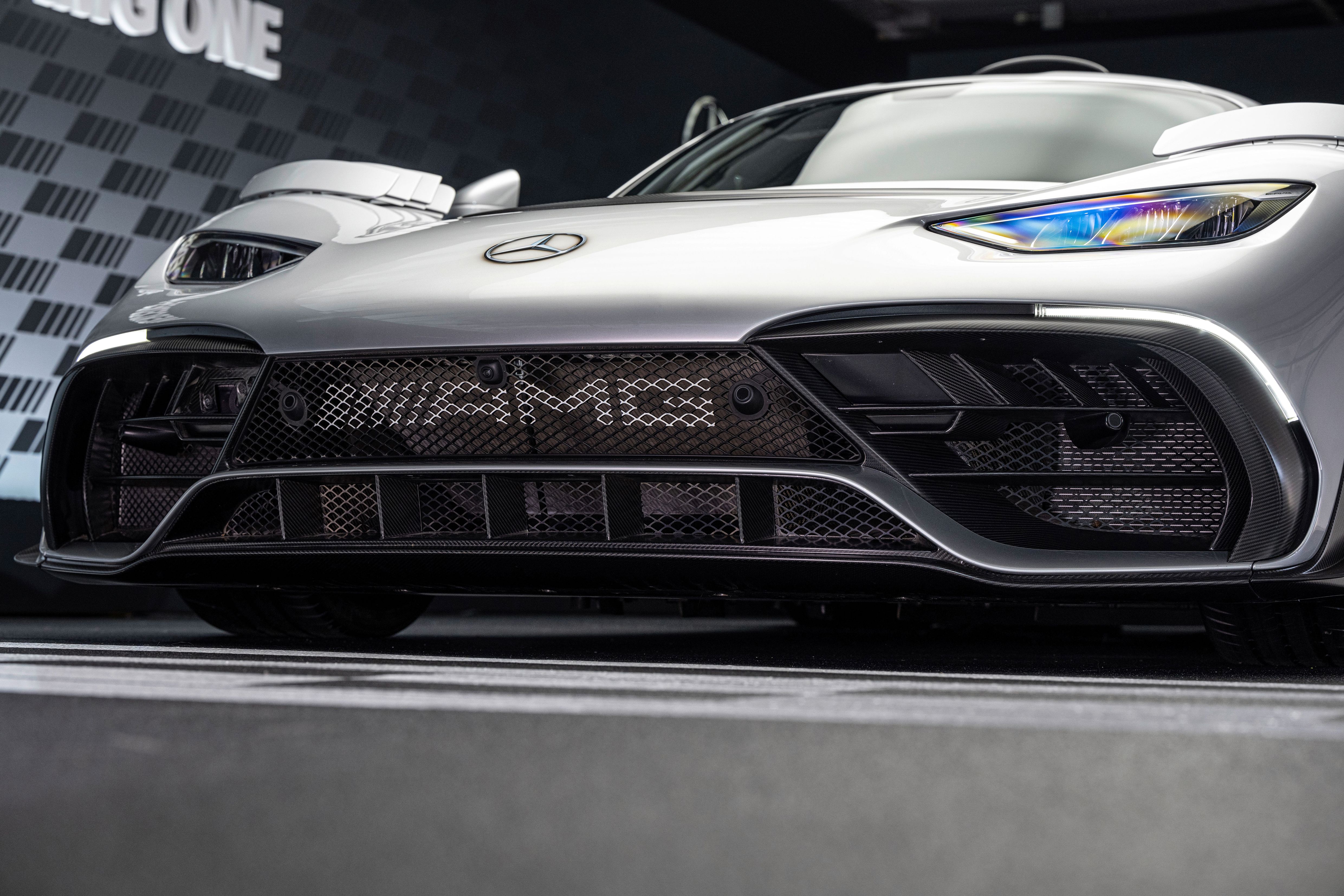 A closer look at the grille of the Mercedes-AMG One. 
