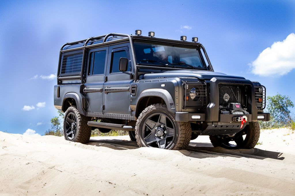 Front three quarter view of the Custom Land Rover Defender 110 by ECD Automotive Design