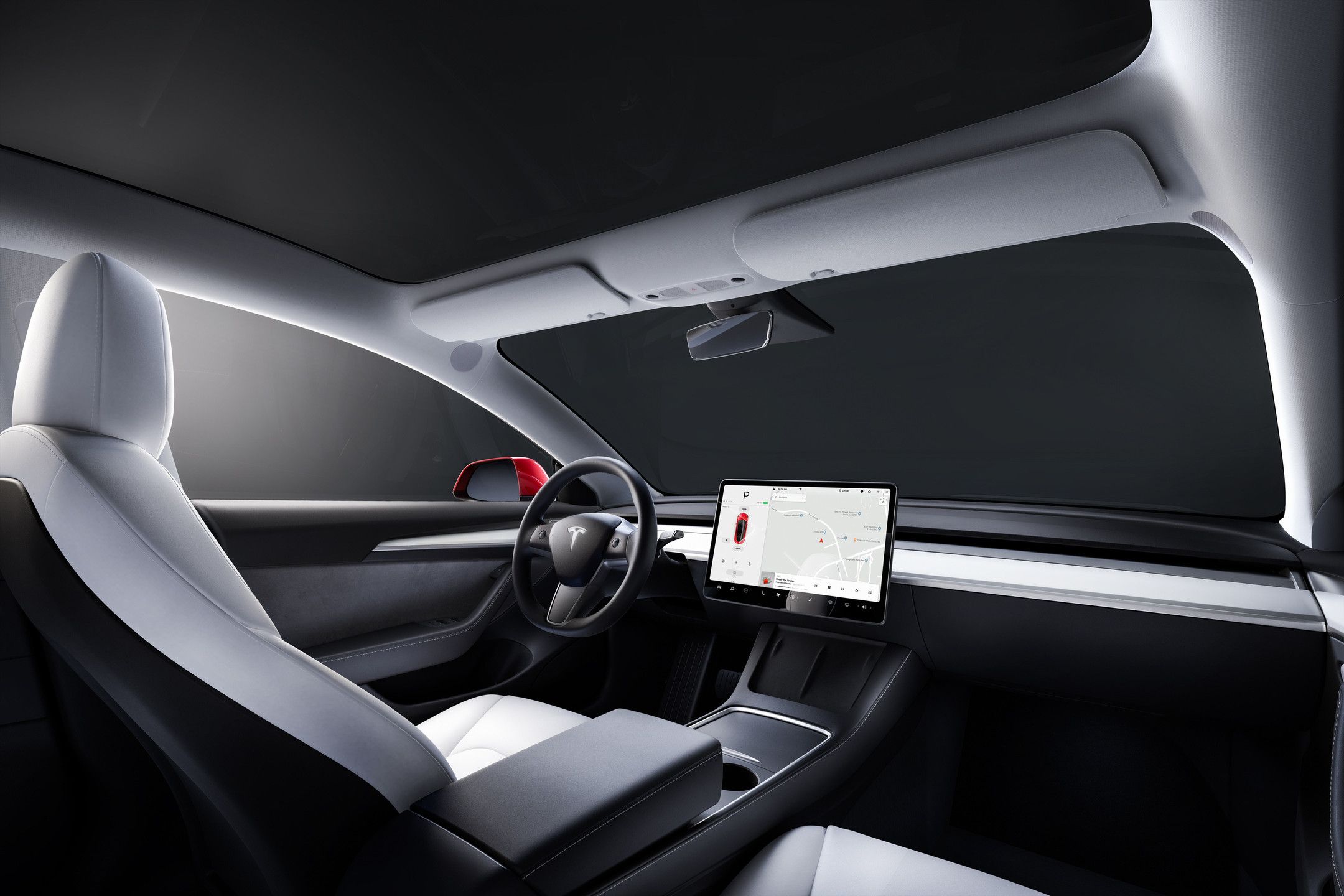 The interior of the Tesla Model 3. 