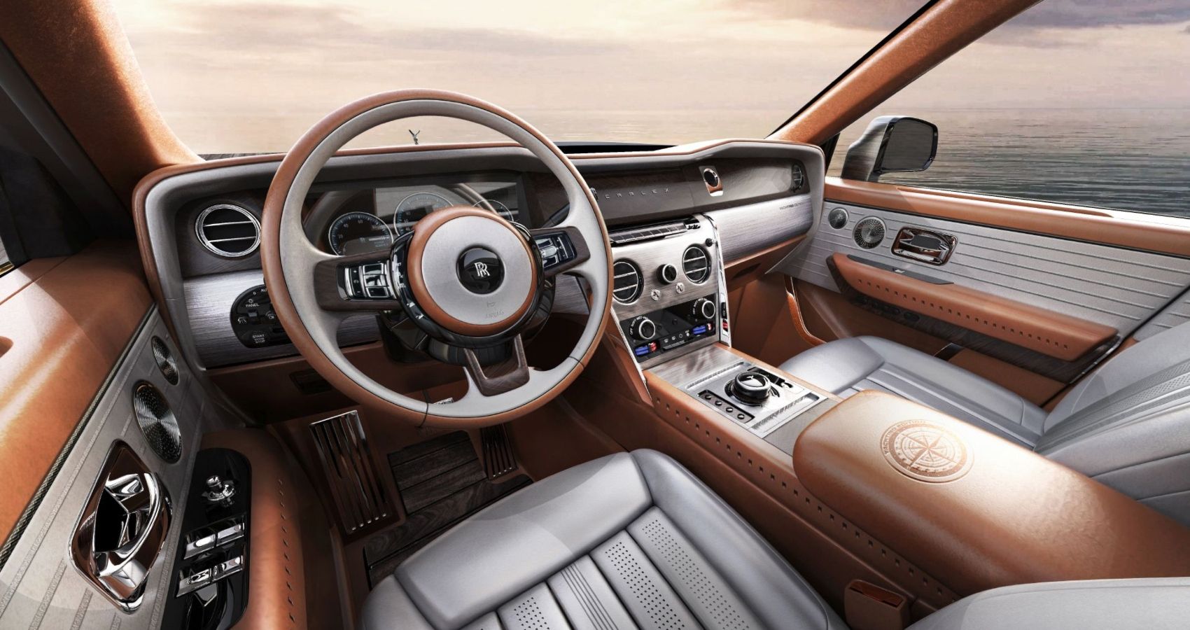 Front dashboard view of Rolls Royce Cullinan Yachting Edition by Carlex Design