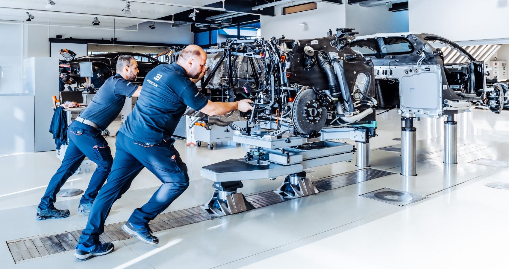 Hyper sports cars assembly by hand at the Bugatti Atelier in Molsheim.