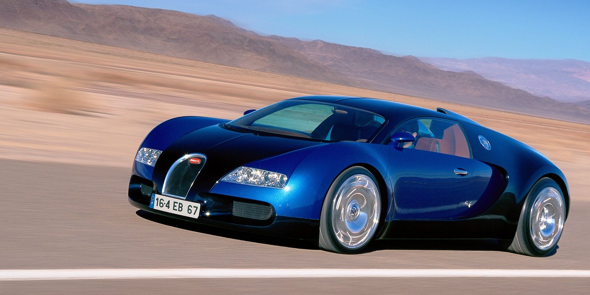 Blue Bugatti Veyron on the road
