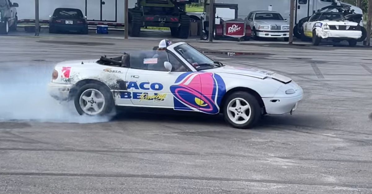 Side View: Burnout In The Taco Bell Miata 