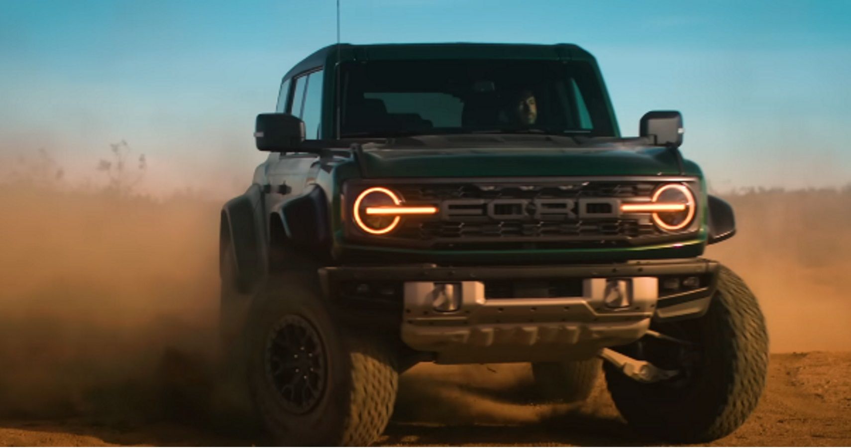 A Ford Bronco Raptor driving offroad