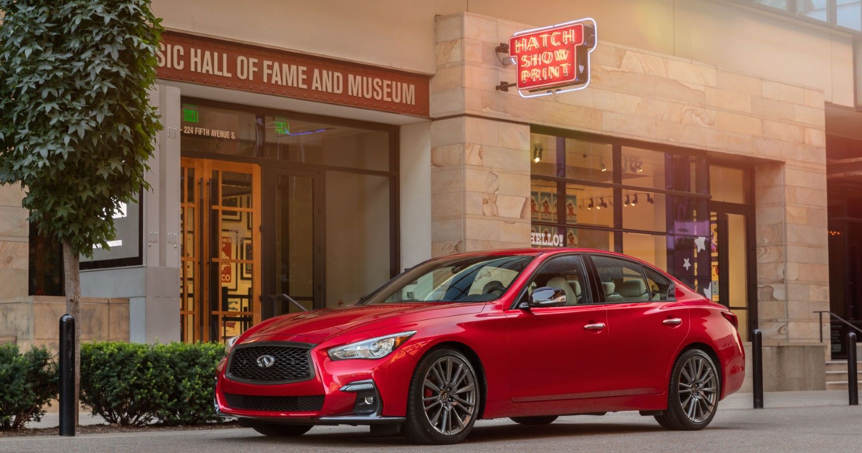 Red Infiniti Q50 Red Sport 400 - side profile
