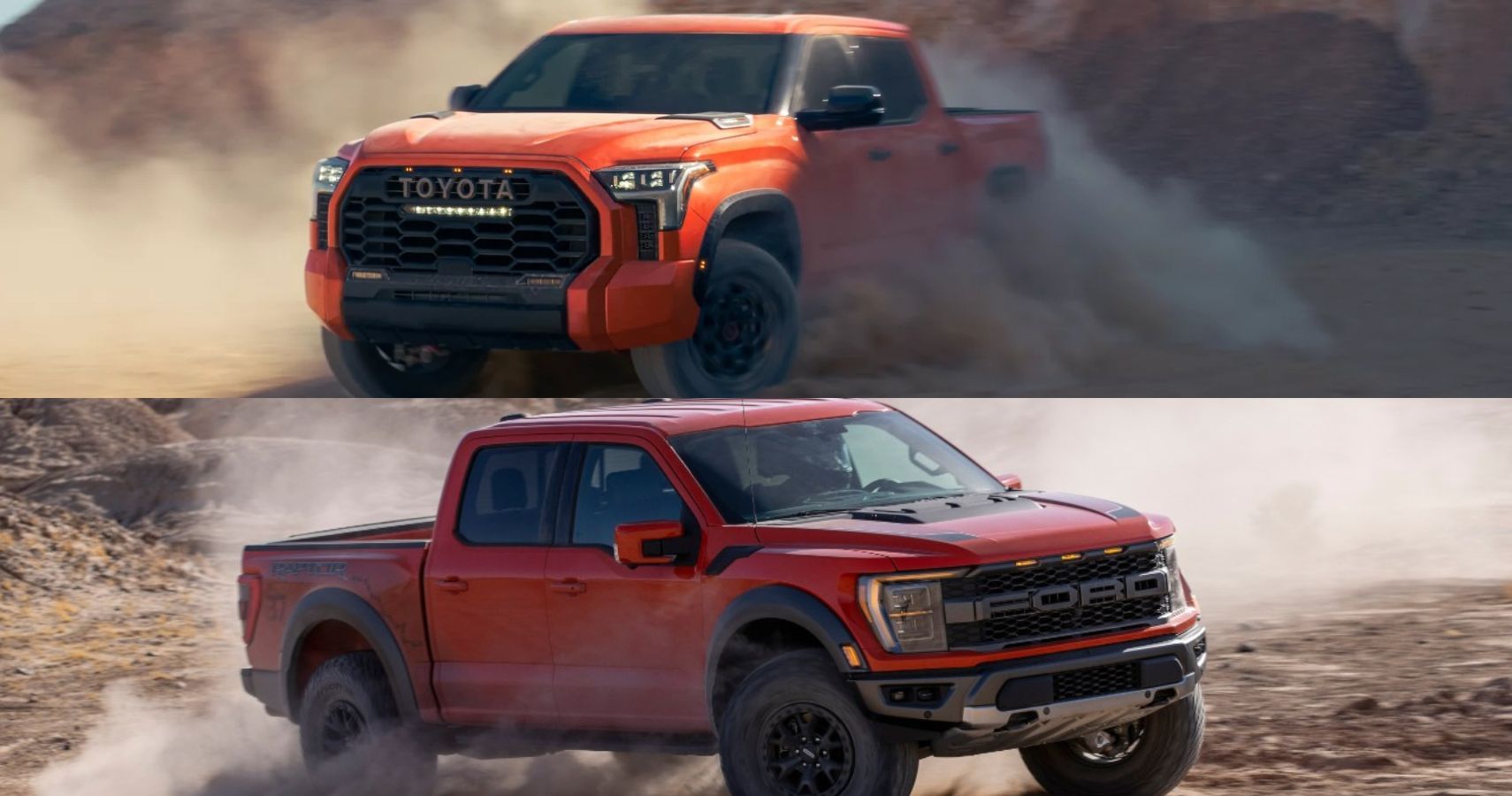 Toyota Tundra TRD Pro and Ford F-150 Raptor shaking up some dust