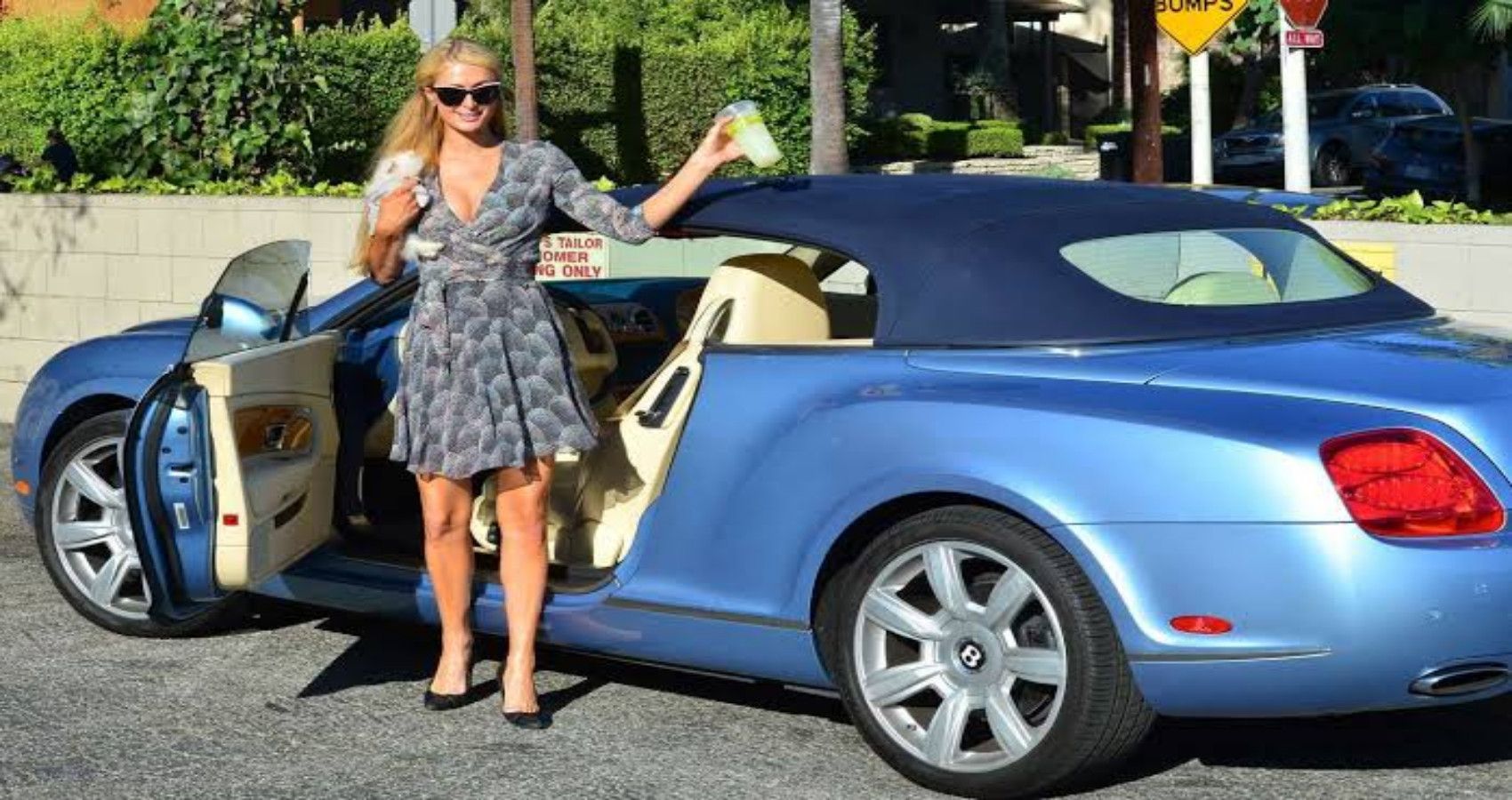 Paris Hilton Exiting Her Bentley Continental GT Coupe 