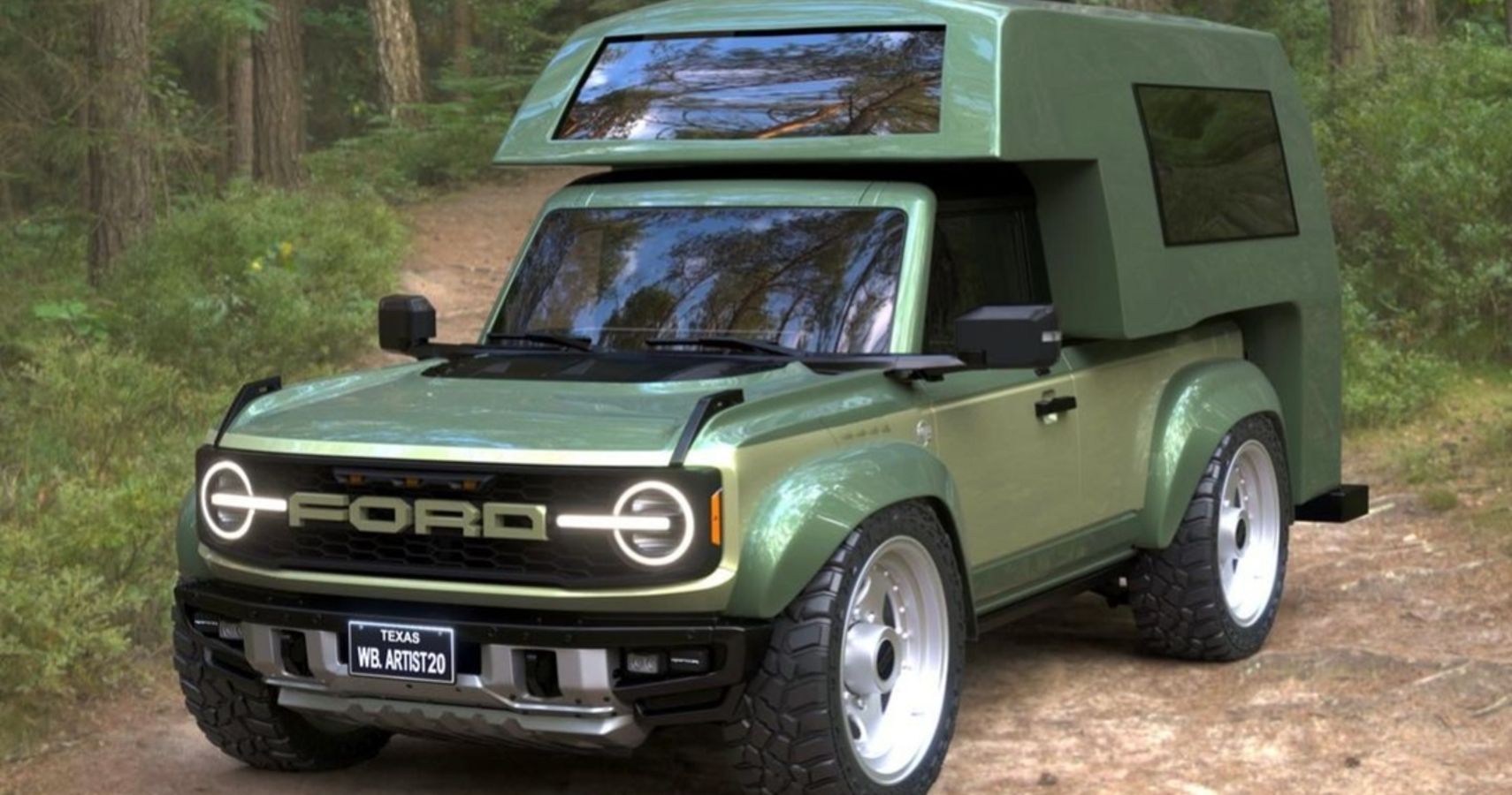Ford Bronco Raptor Camper Render Front Side View Olive Drab