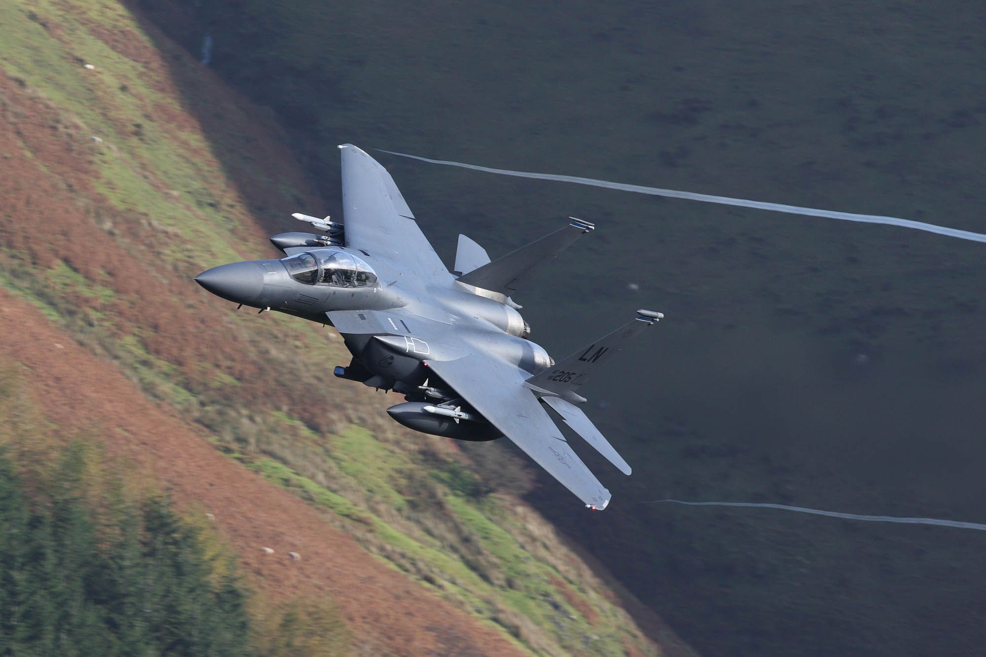 F-15E Strike Eagle Flying At Low Level In The Mach Loop In The United Kingdom