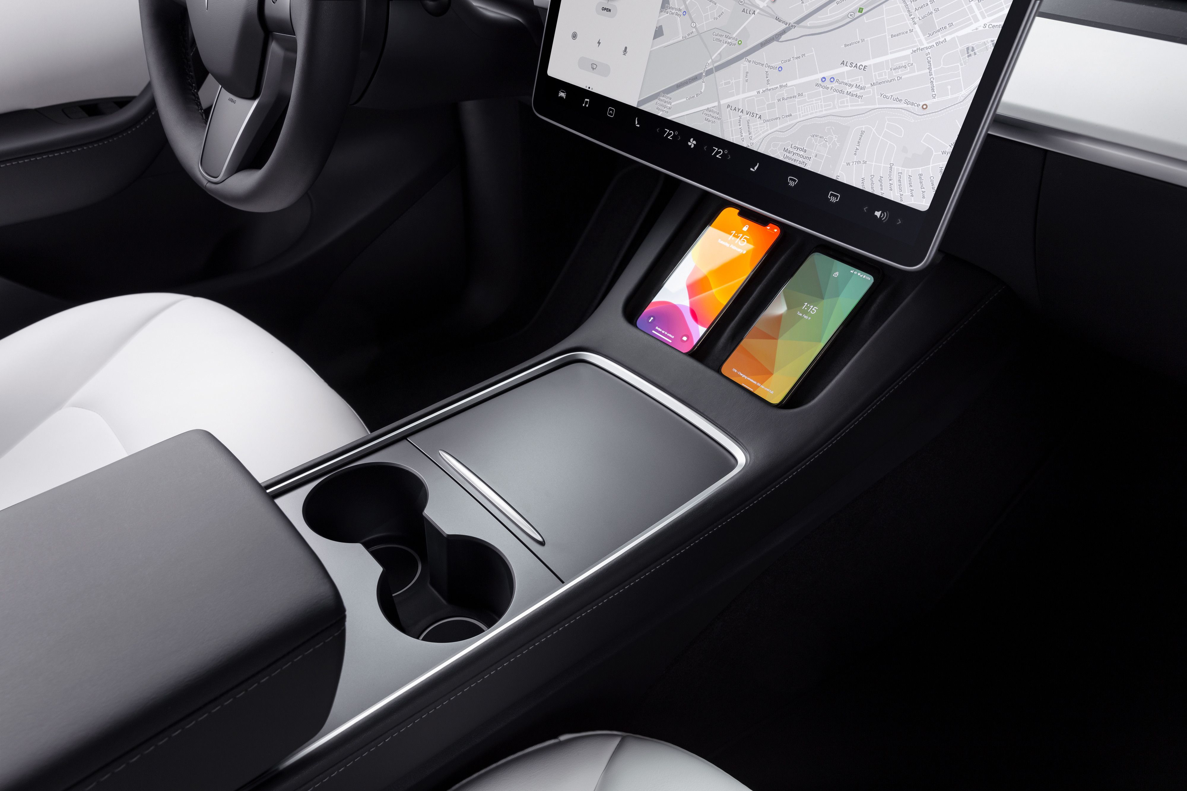 The Tesla Model Y's center console. 