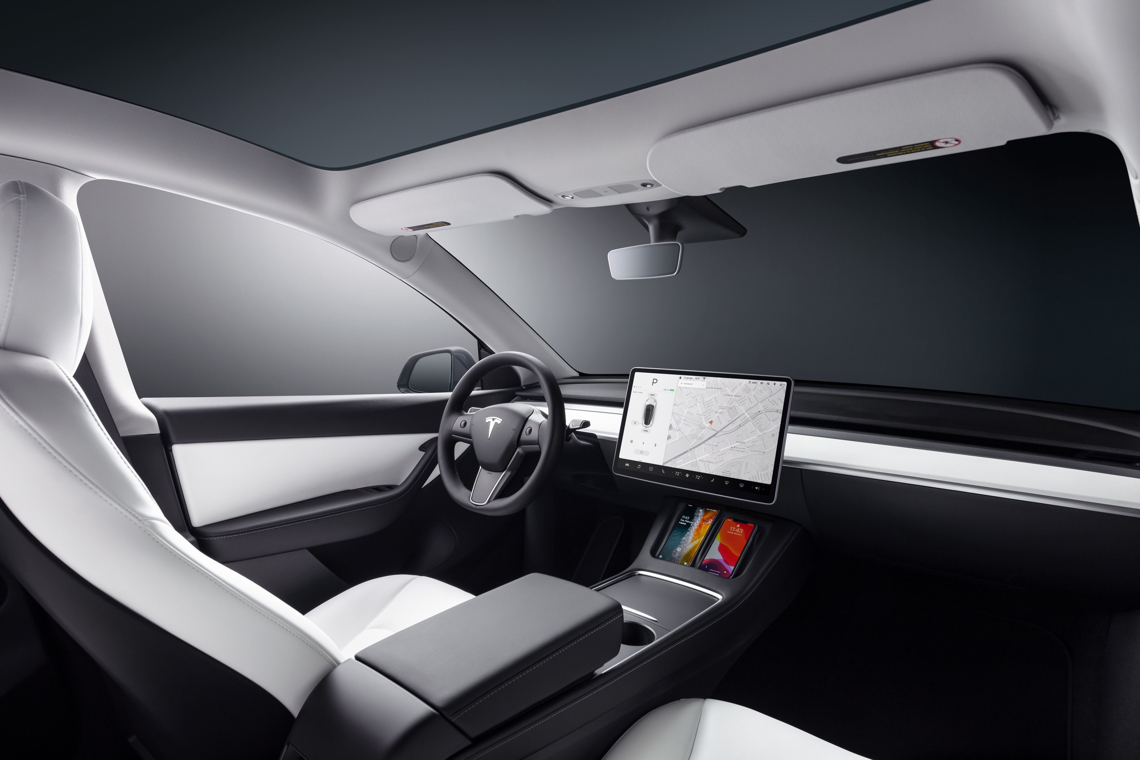 The cabin of the Tesla Model Y. 