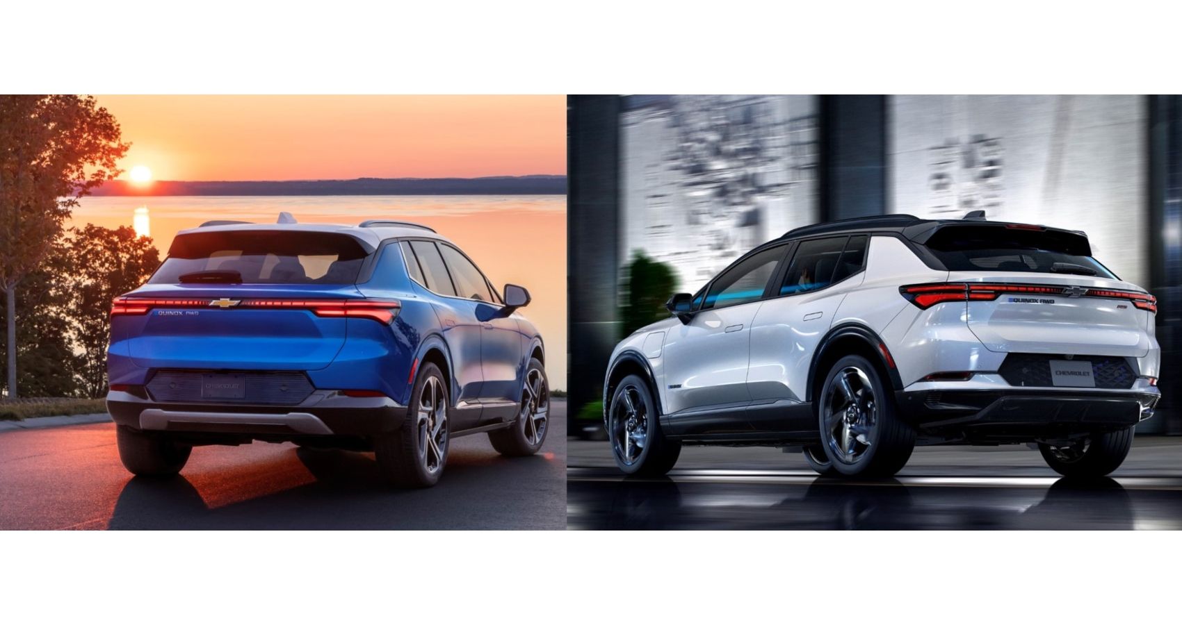 Rear look comparison of 2024 Chevrolet Equinox EV 3LT and 2024 Chevrolet Equinox EV 3RS