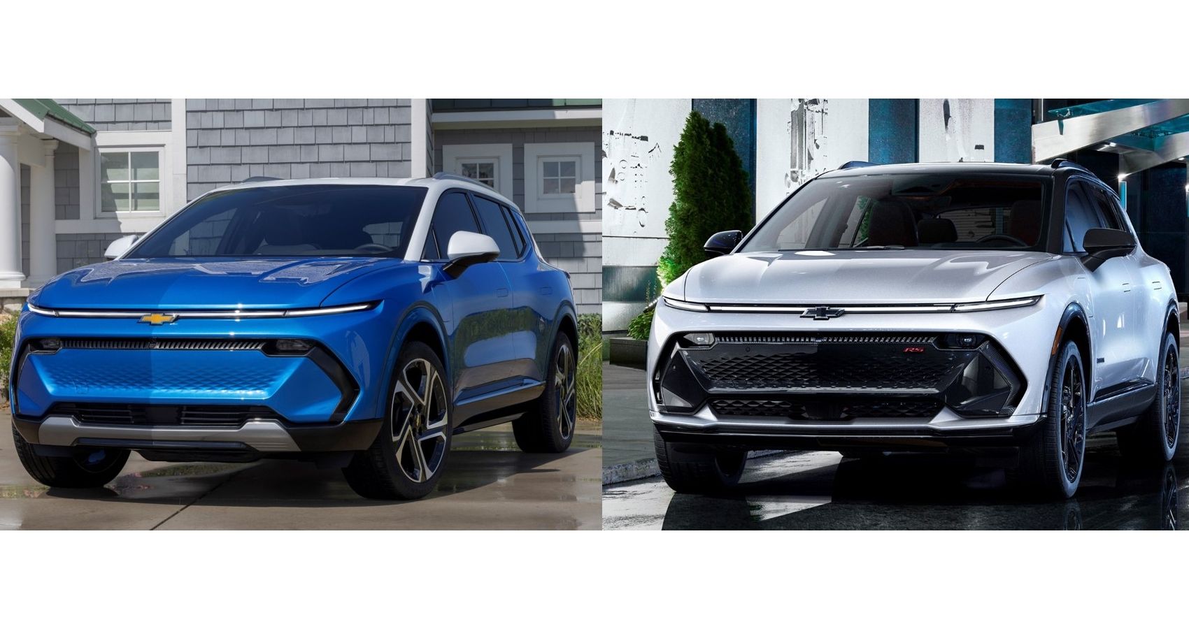 Front look comparison of 2024 Chevrolet Equinox EV 3LT and 2024 Chevrolet Equinox EV 3RS