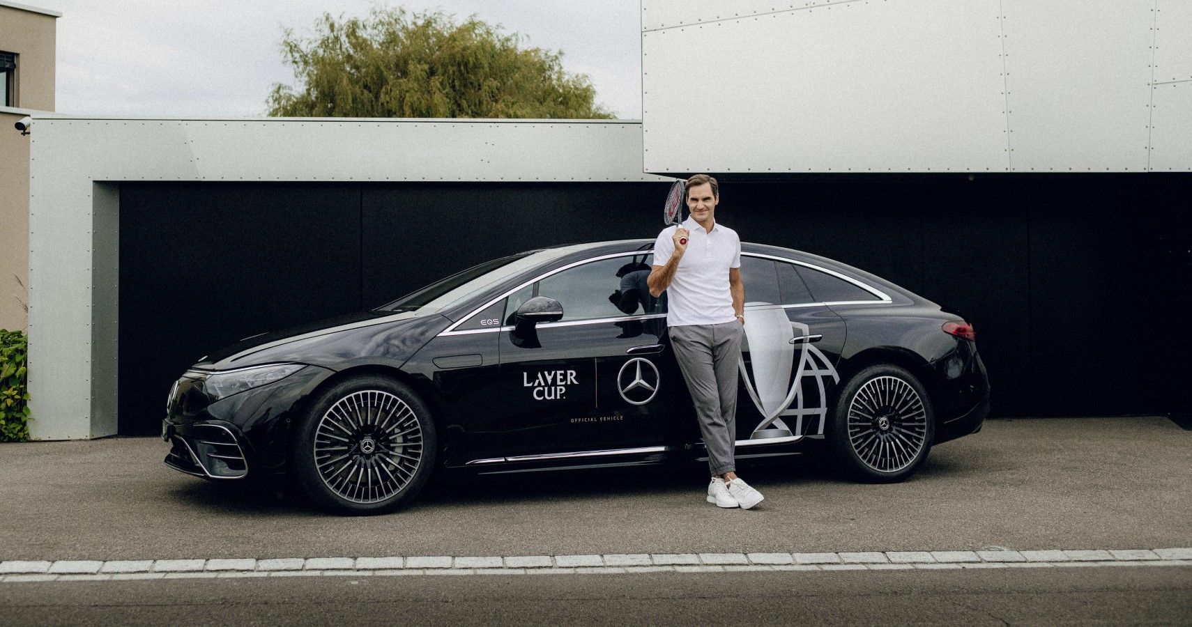 Roger Federer with Mercedes-AMG EQS