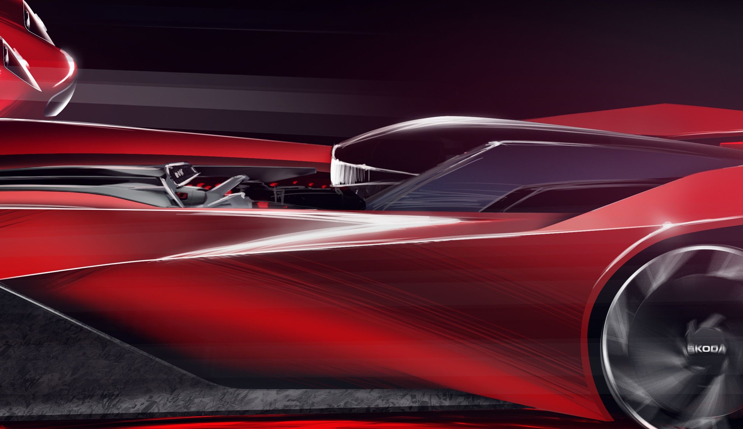 Aparência da cabine do conceito de design Skoda Vision GT