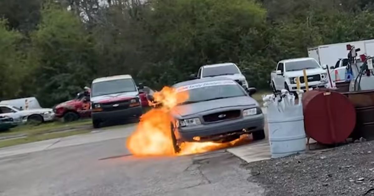 Cleetus McFarland YouTube Channel Crown Vic on fire when using gasoline instead of engine oil