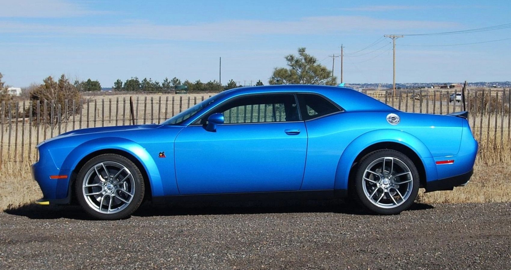 Blue Dodge Challenger RT on the road