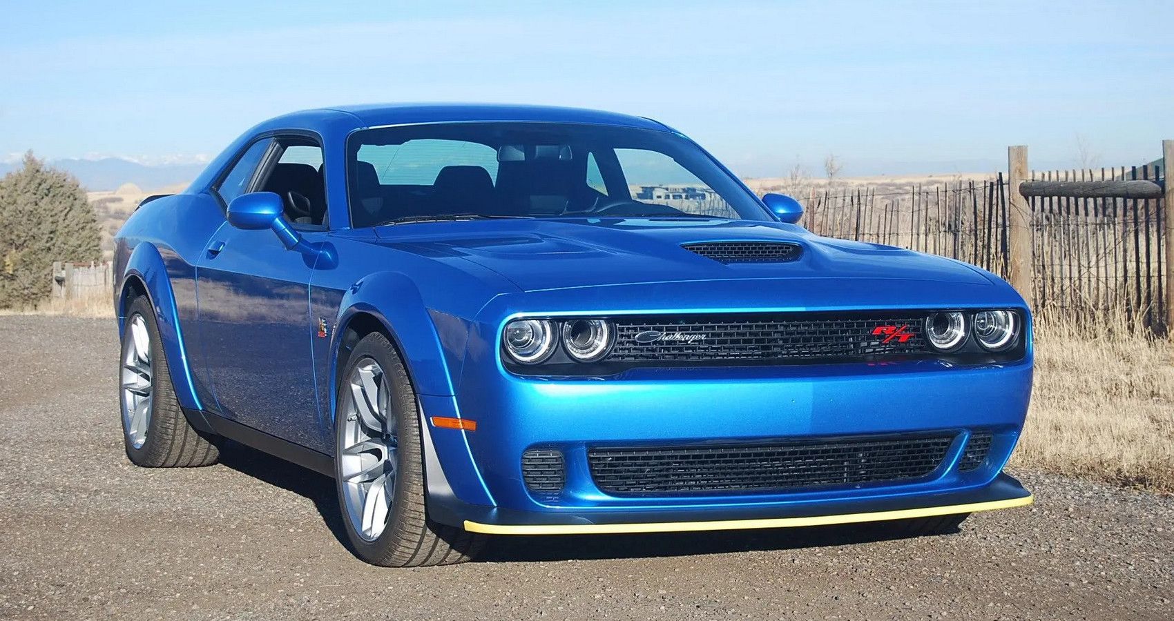 Blue Dodge Challenger RT on the road