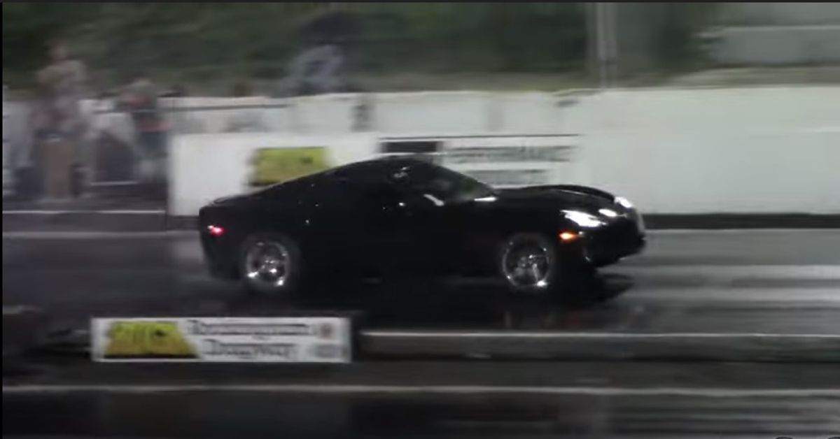 Drag Racing and Car Stuff YouTube Channel Supercharged black C6 Corvette squatting on take off