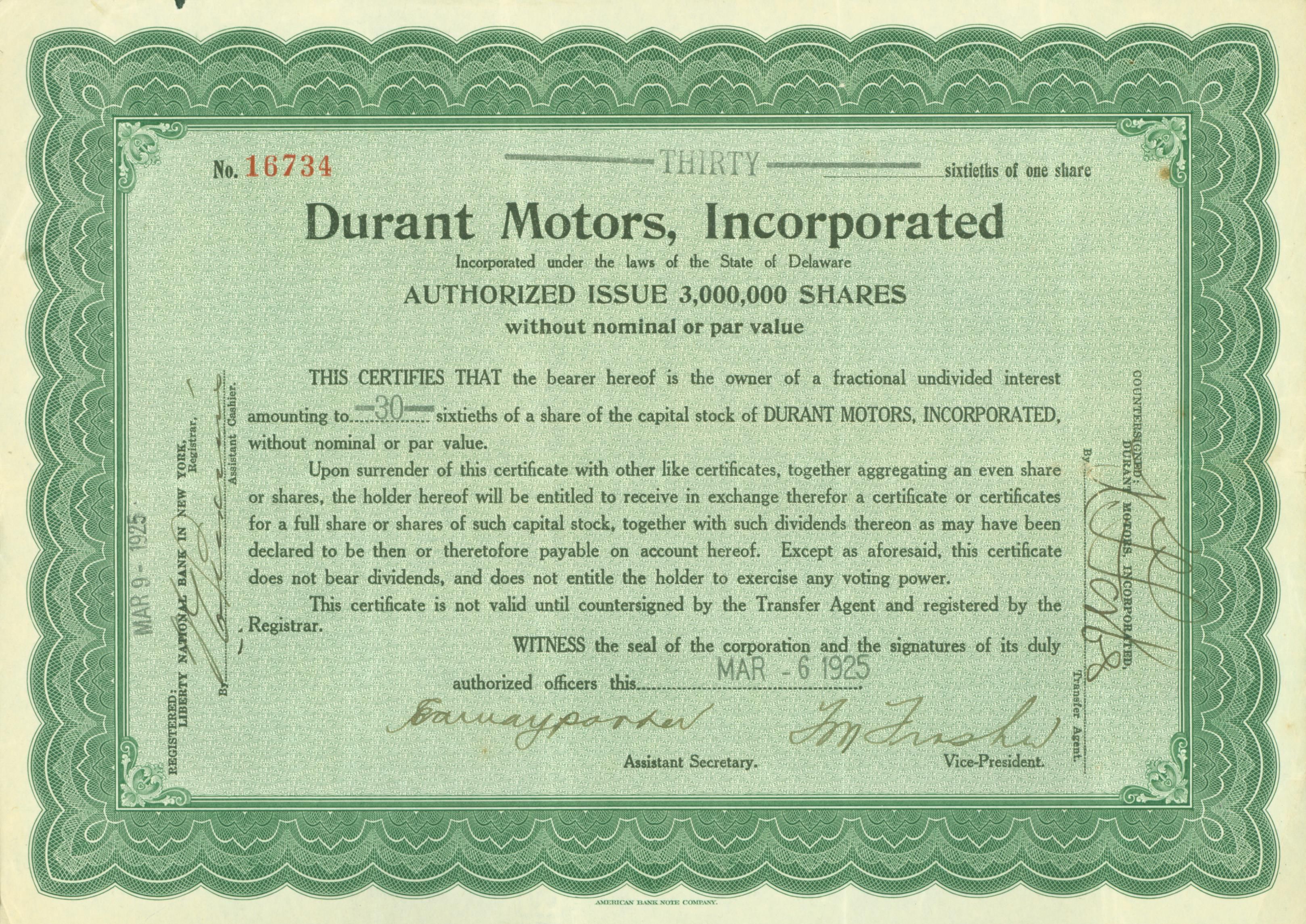 Durant Motors Inc. 1925
