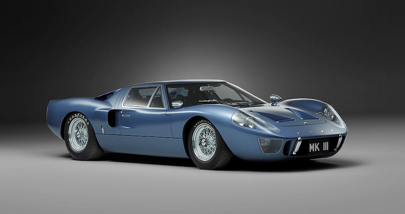 Front quarter view of a blue 1967 Ford GT40 Mk III