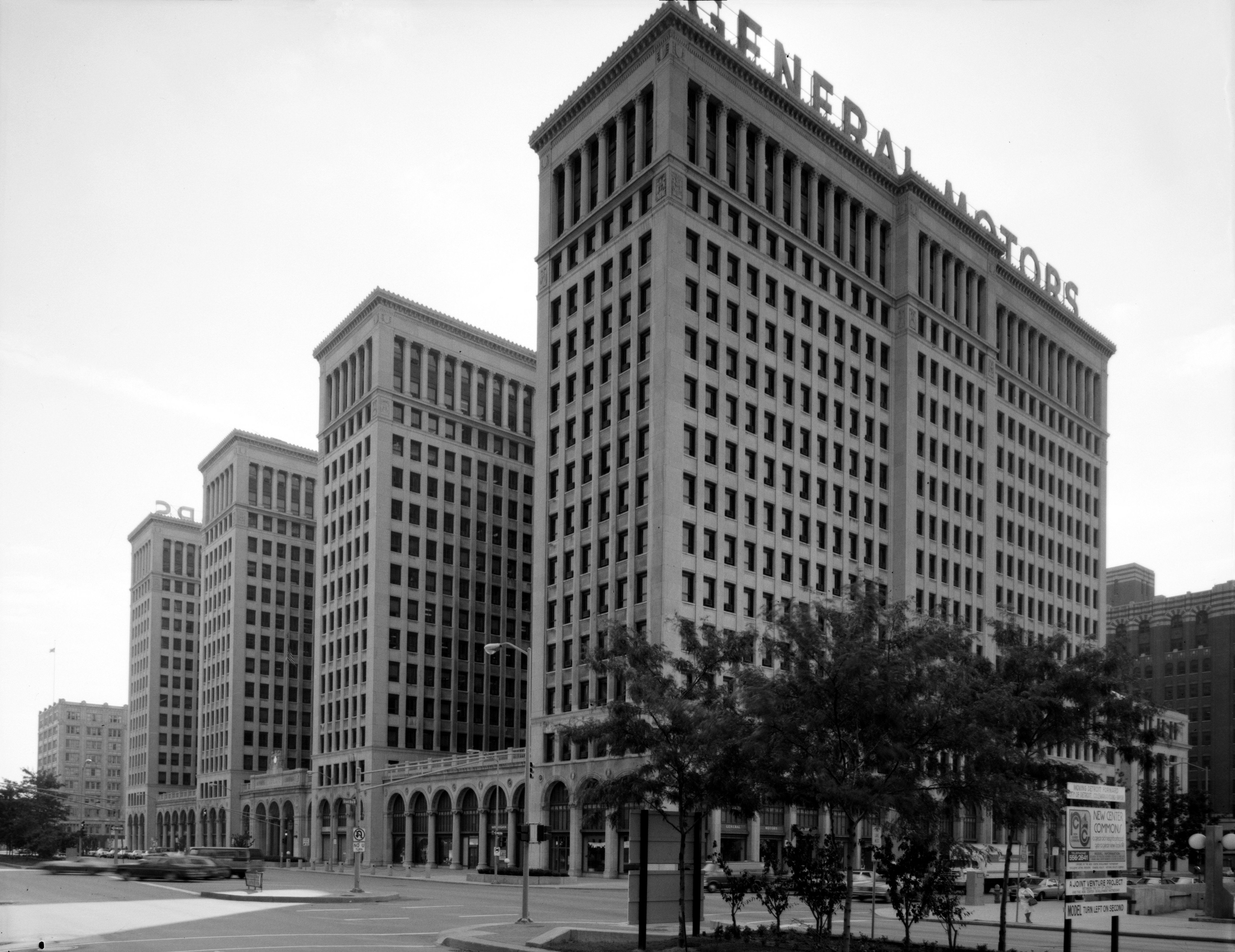 GM's headquarters from 1923 until 1996, a National Historic Landmark, is now Cadillac Place state office building.