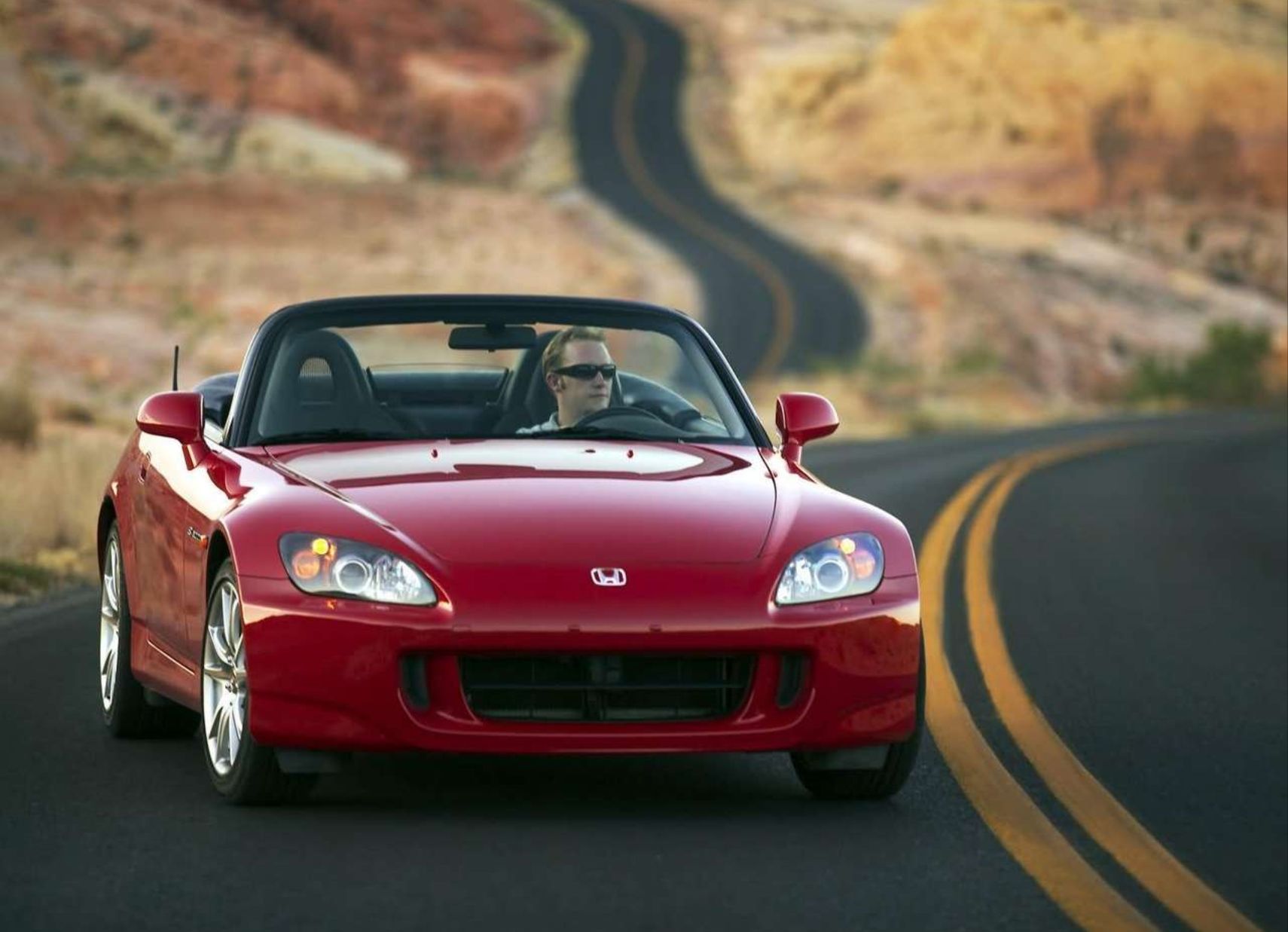 Red 2004 Honda S2000 Front On Road