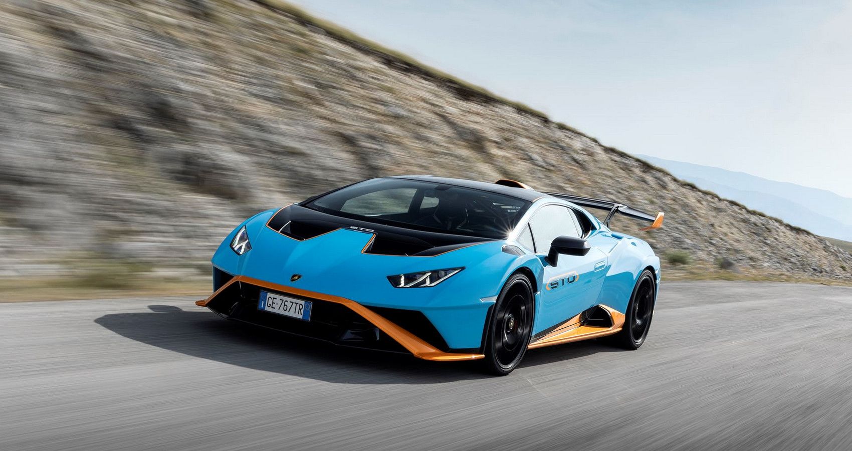 Blue 2022 Lamborghini Huracan STO Being Driven