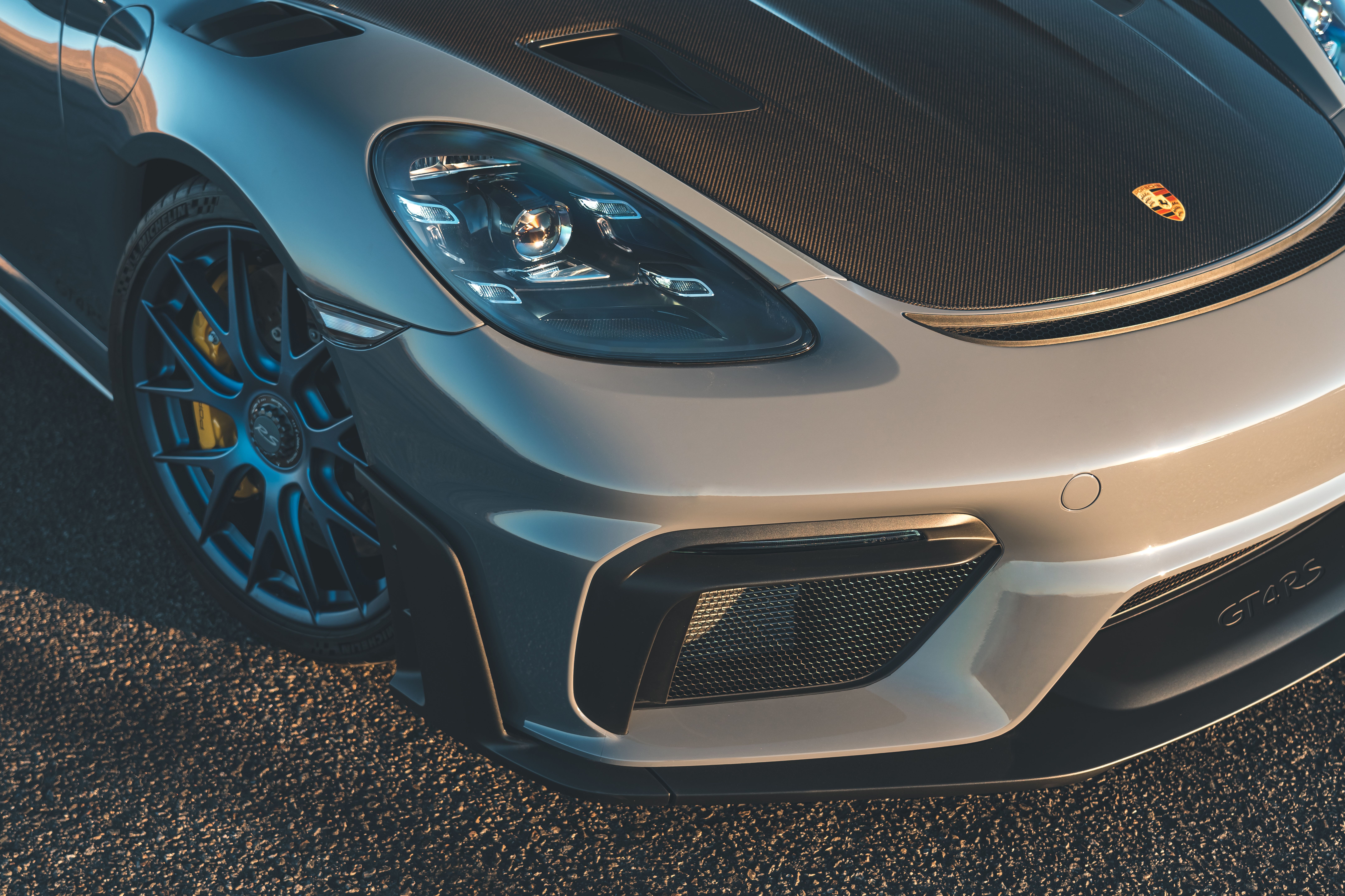 The front end of the Porsche Cayman GT4 RS.