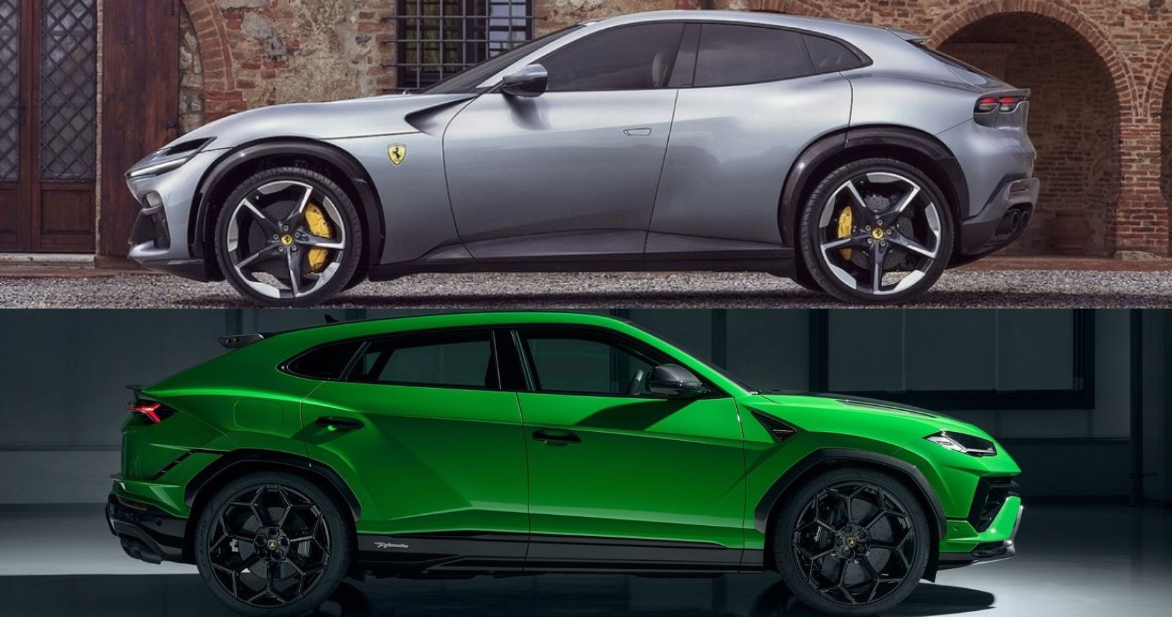 Ferrari Purosangue Vs Lamborghini Urus Performante side profile comparison view