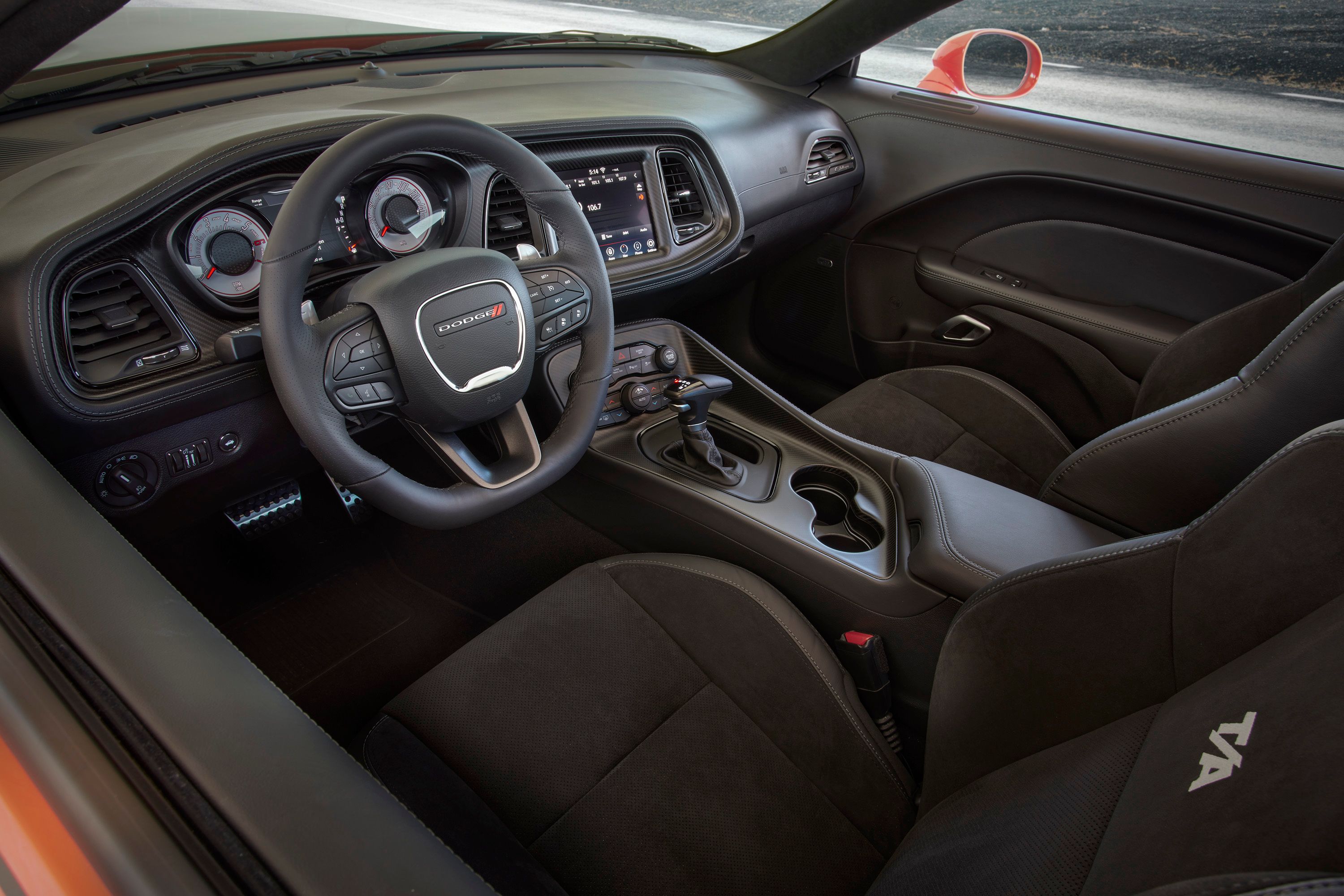 The interior of the Scat Pack Dodge Challenger.