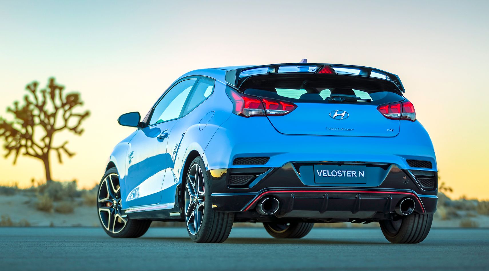 Blue 2022 Veloster N on the road