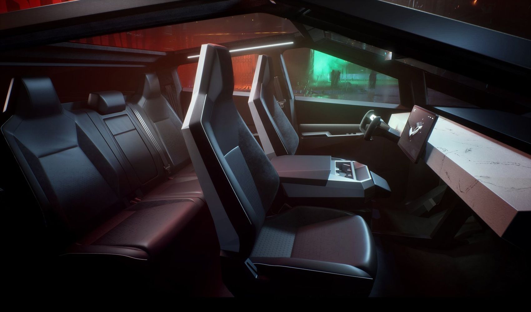 Interior View Of The All-Electric 2022 Tesla Cybertruck Pickup Truck