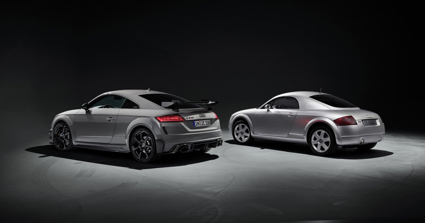 Audi TT RS Coupe Iconic Edition with the first-gen Audi TT rear third quarter view comparison