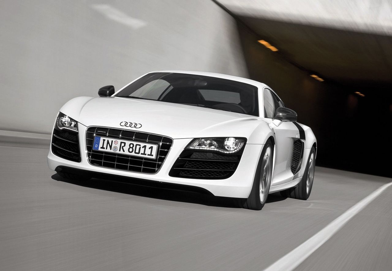 2010 White Audi R8 V10 Driving Out Of Tunnel