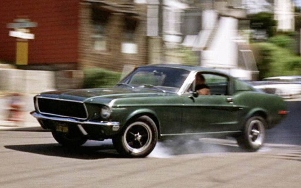 1968 Ford Mustang in Bullitt on the road