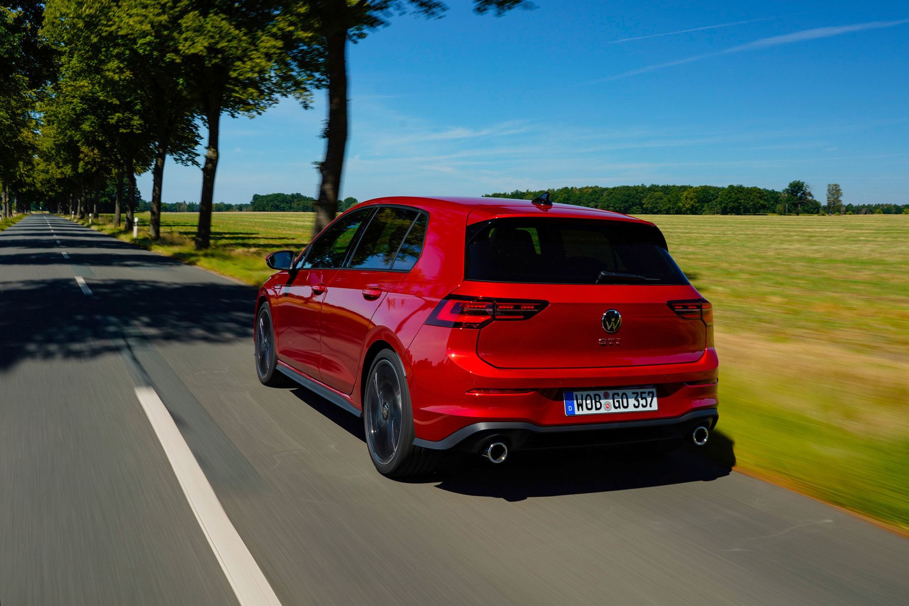 2022 Red Volkswagen Golf GTI Rear Profile