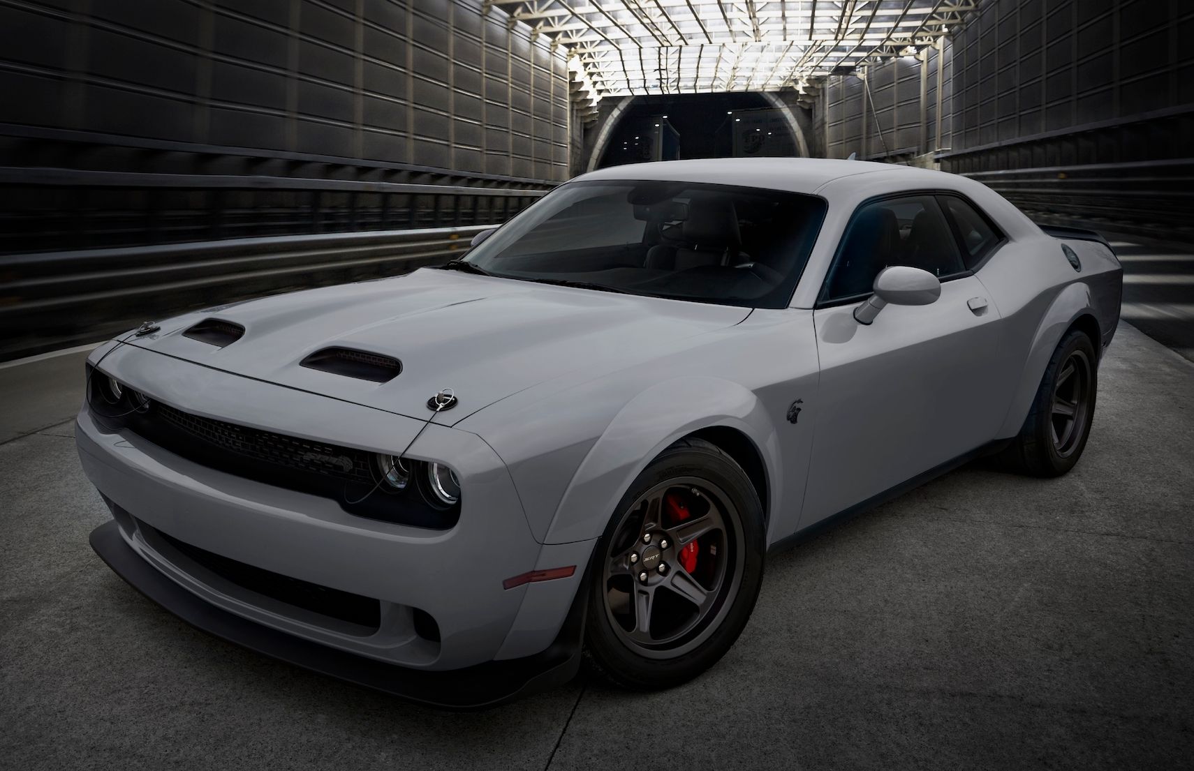 White Challenger muscle car