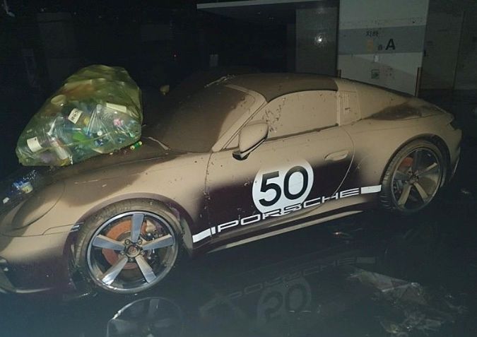 Destroyed Porsche In Supercar Flooding, South Korea