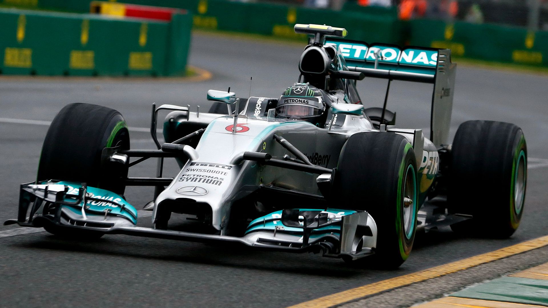 Green Mercedes F1 W05 Hybrid on track