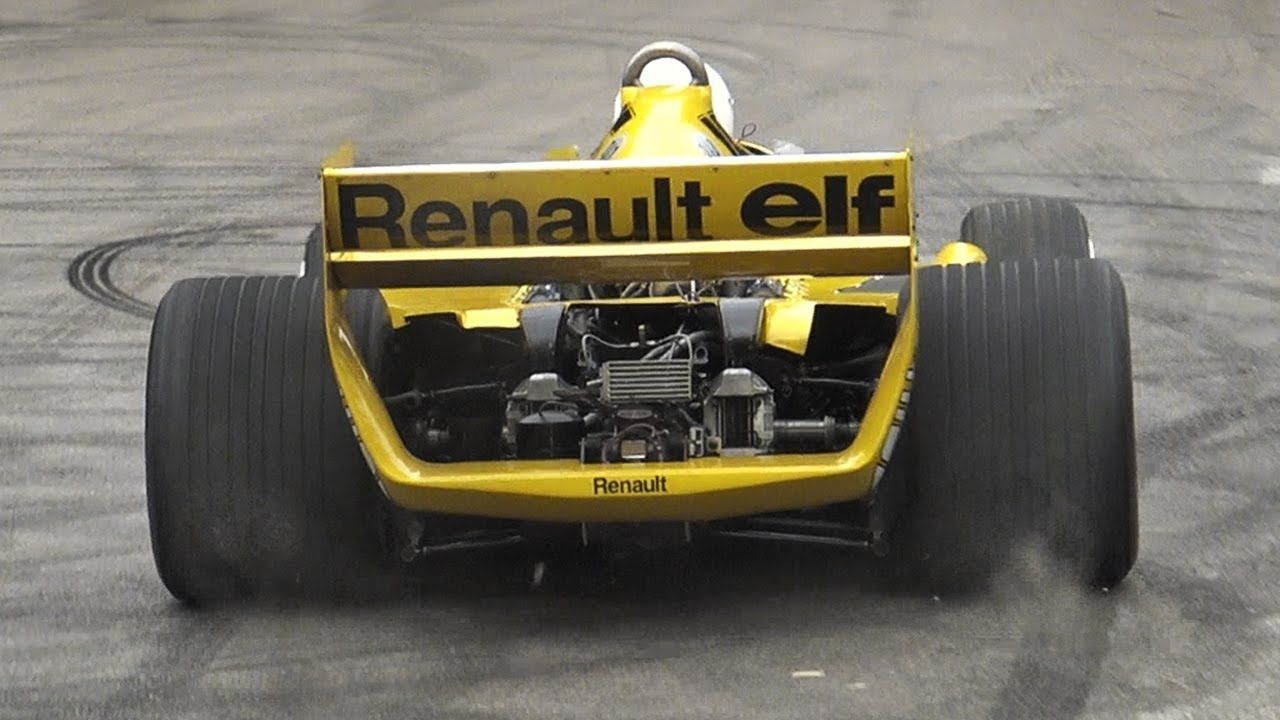 Yellow Renault RS01 F1 on track