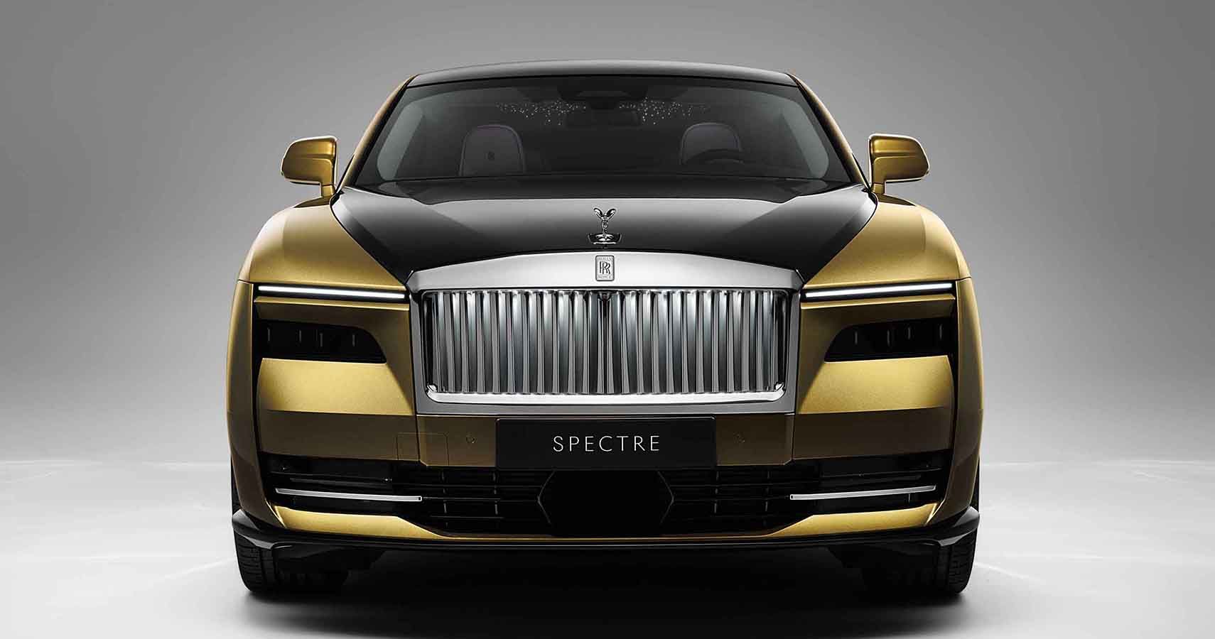 gold Rolls-Royce Spectre front view