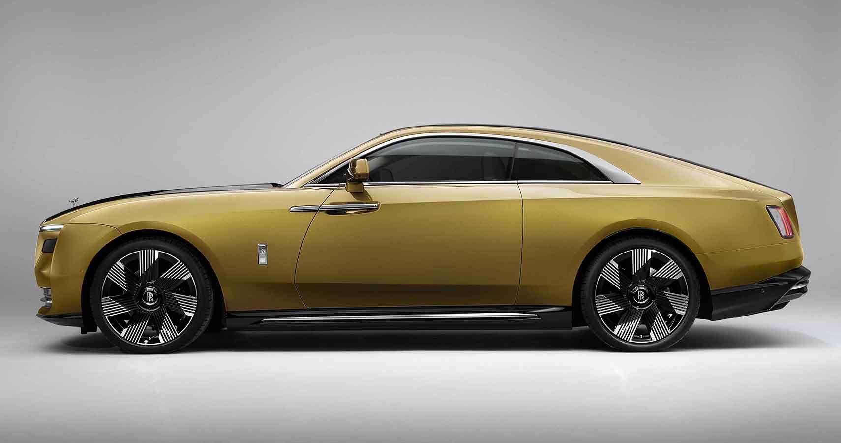 gold Rolls-Royce Spectre side profile